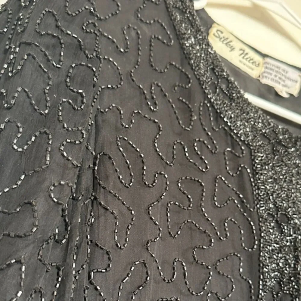 Vintage Silky Nites NY Beaded Pure Silk Blouse Jacket Small Formal Cocktail 90s